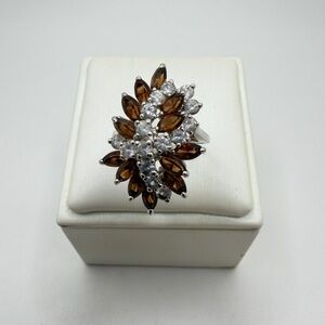 10kt white gold‎ plated chocolate and white topaz "waterfall" statement ring!